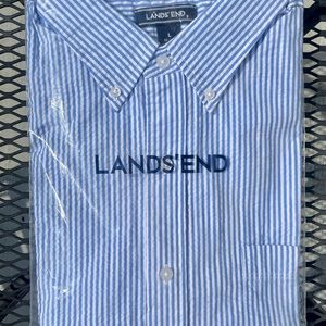 BRAND NEW Lands End seersucker striped button-down shirt large 16-16.5 L
